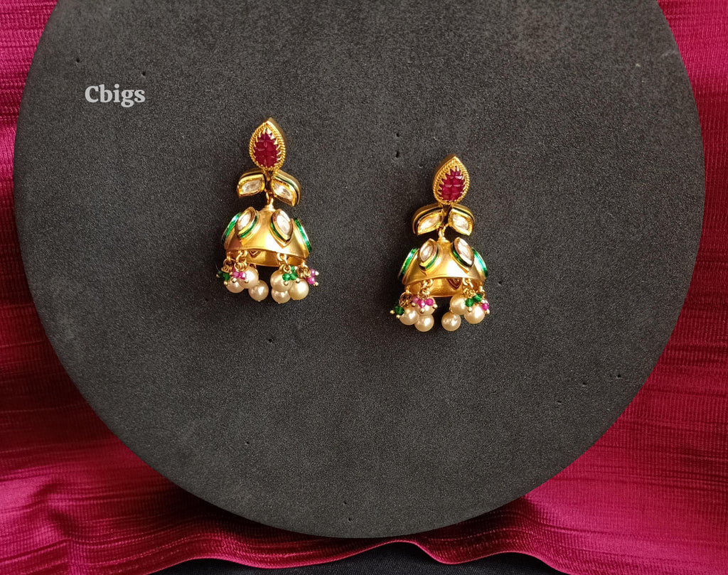 Kundan Ruby stone jhumka