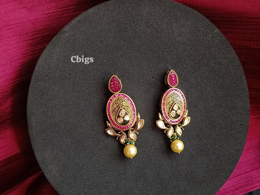 Kundan enamel Ruby stone earring