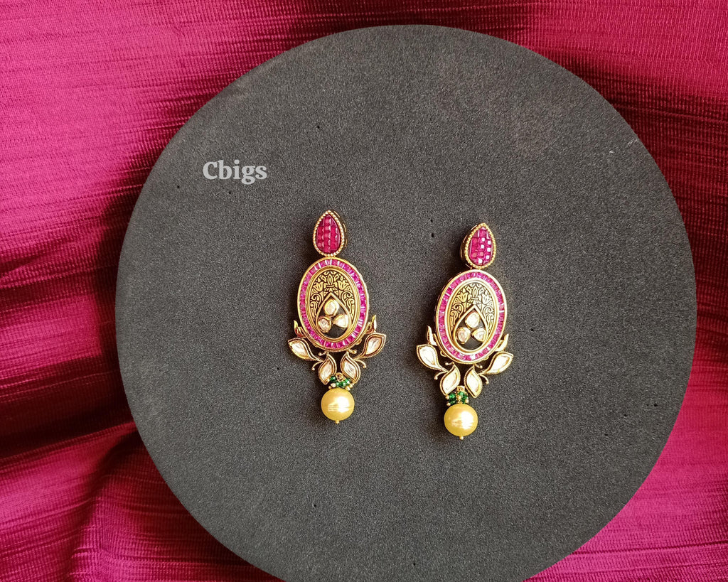 Kundan enamel Ruby stone earring