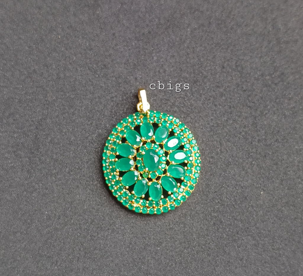 Emerald semi precious pendant with earring set